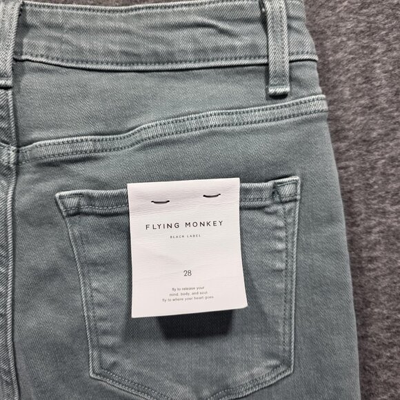 Flying Monkey Black Label Jeans Womens 28 Sage Green Bootcut Stretch High Rise - Picture 4 of 9